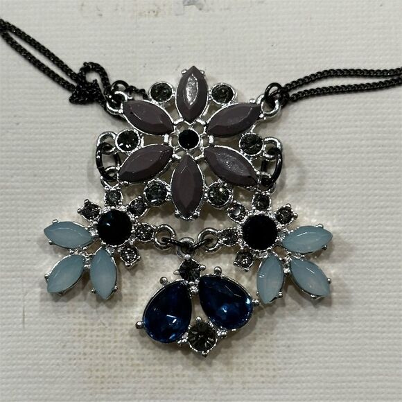 LC Lauren Conrad Floral Crystal Pendant Necklace Multicolor Blue Stone Delicate - Picture 2 of 4